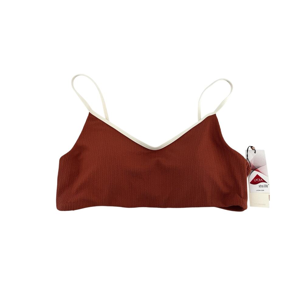 CALIA Women's Tipped Strappy Open Back Swim Top Warm Terra Cotta XXL
